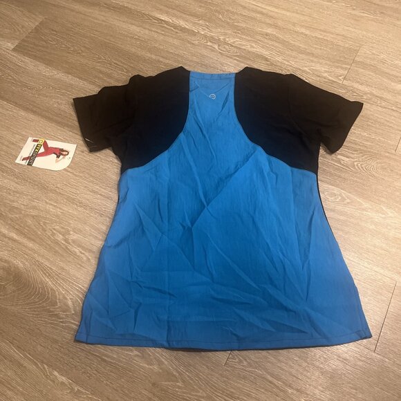 Wonder Wink FFX Scrub Top Women's M Blue 2-tone Black V-neck Stretchy Medical - Picture 3 of 4